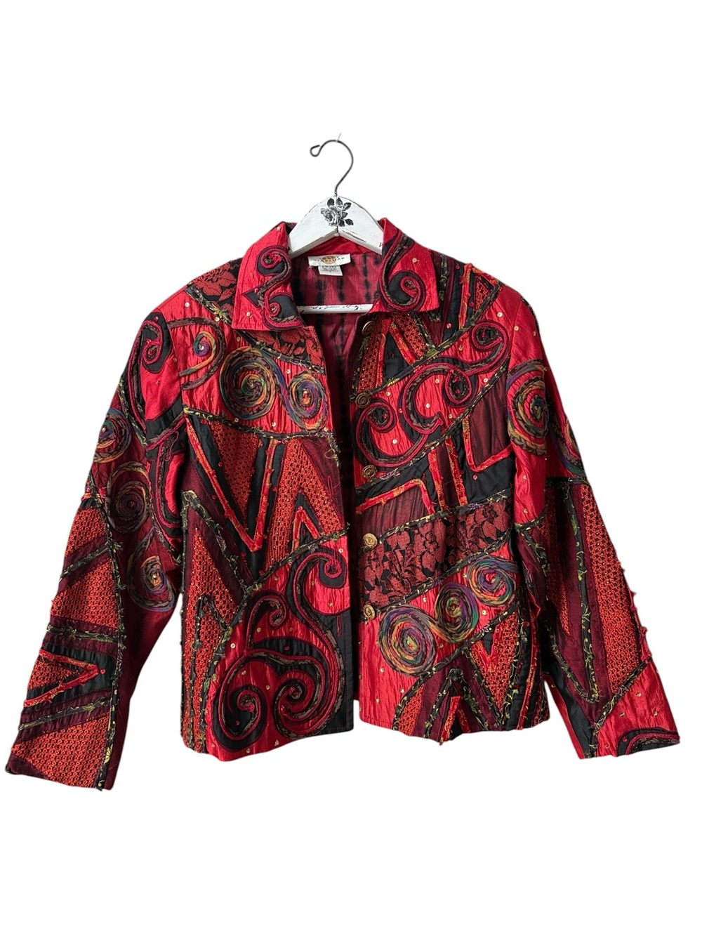 Vintage Sandy Starkman Silk Blend Mixed Media Art To Wear Jacket Size S